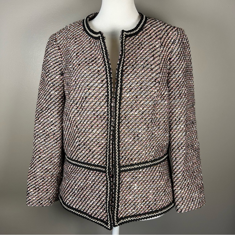 Talbots GROSGRAIN-TRIM TWEED Blazer Jacket Size 10P Petites Office Workwear